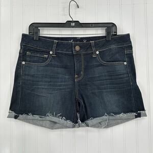American Eagle Shorts Womens 12 Midi Blue Jean Denim Stretch Fray *35"Waist EUC
